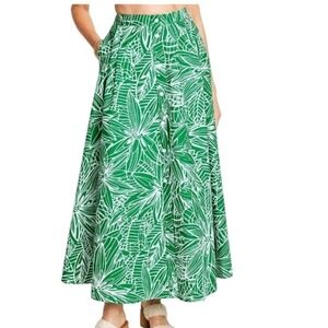Tabitha Brown Target Maxi Skirt Womens Medium Green Tropical Button Front